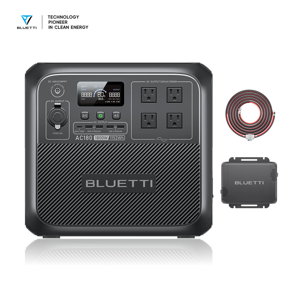 BLUETTI AC180 1152Wh Power Station+Charger 1 560W Alternator Charger for Trip