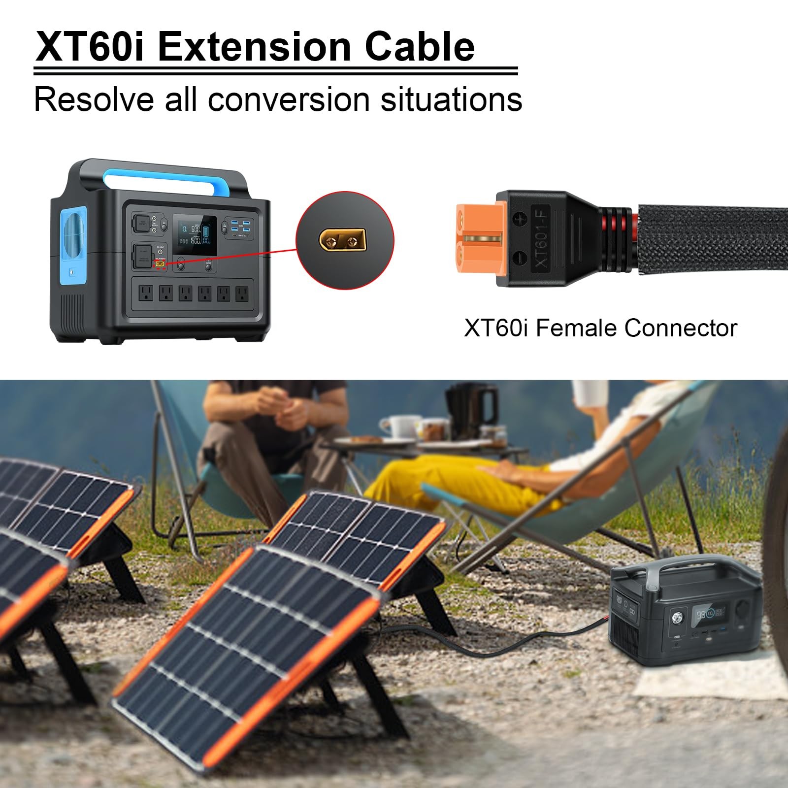 Solar Panel to XT60i Female Adapter Charging Cable for Solar Panels RV Portab…