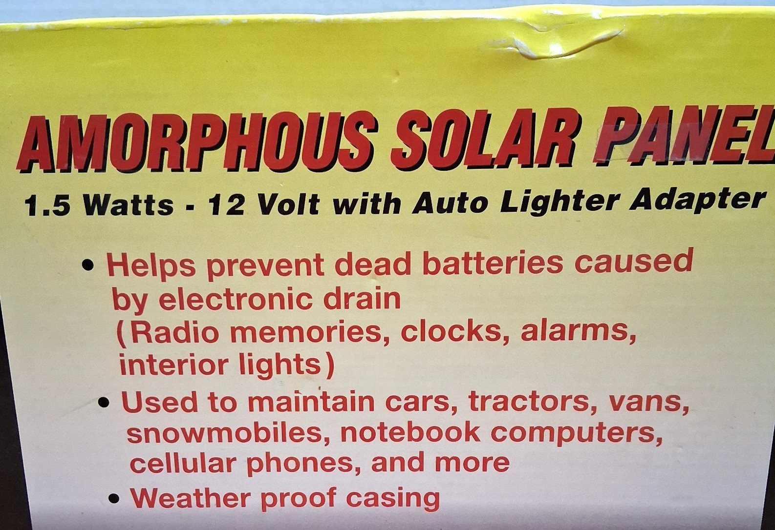 1.5 Watts – Amorphous Solar Panel – 12V Power Port Adapter – Model 44768 – NOS