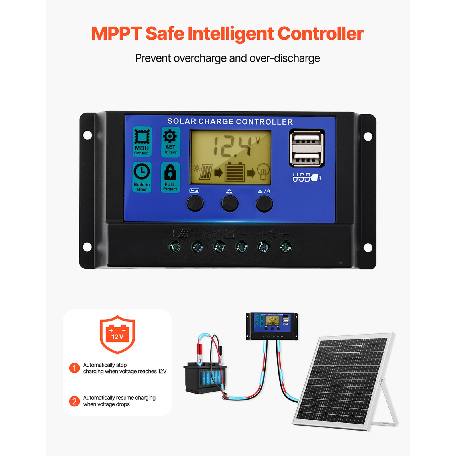 Uimoso 20W 12V Solar Battery Charger Maintainer with MPPT Controller