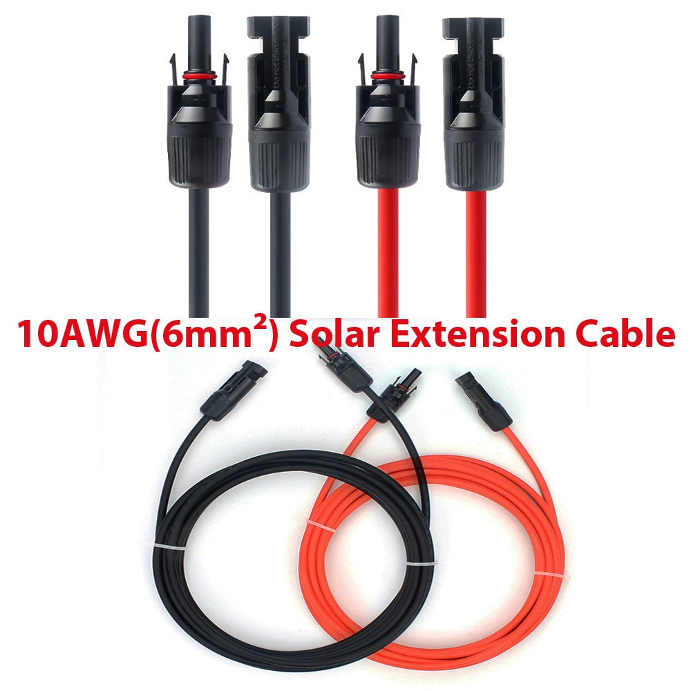 10AWG Black+Red Solar Panel Extension Cable 6.6FT-20FT Female & Male Connectors