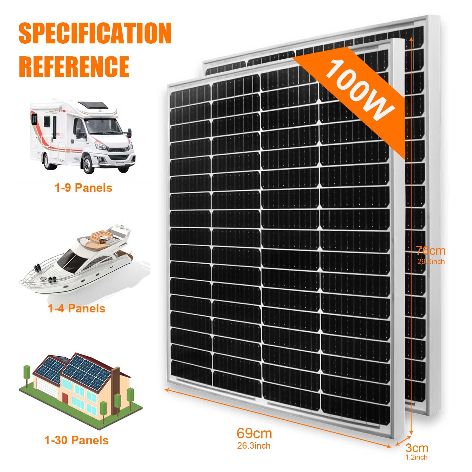 100W Solar Panel Kit 12V/24V Charger Controller for RV Camper Battery Charger