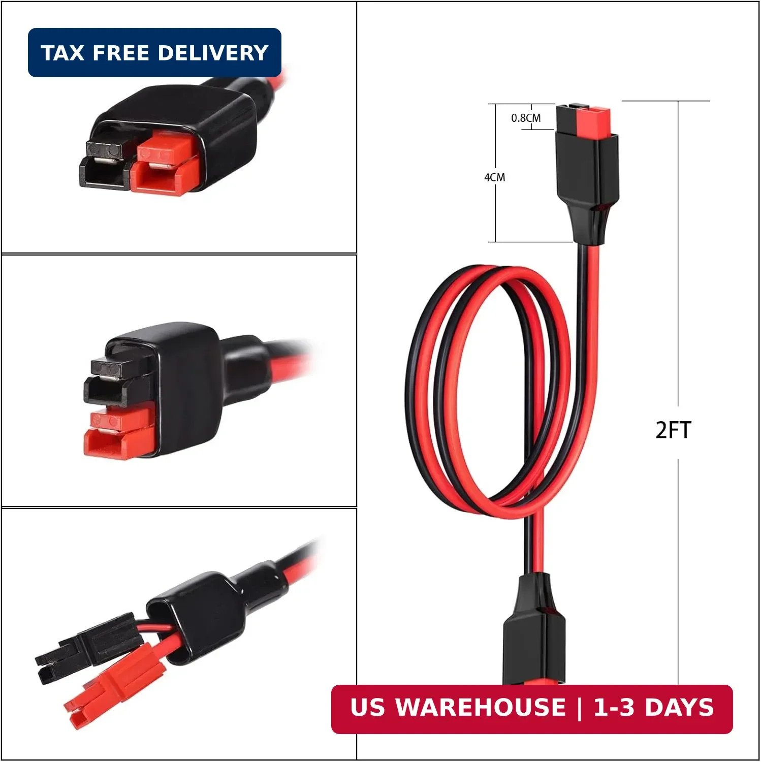 ELFCULB 10AWG 2FT Anderson Extension Cable 2 6 10 20 35 50FT Solar Extension Cab
