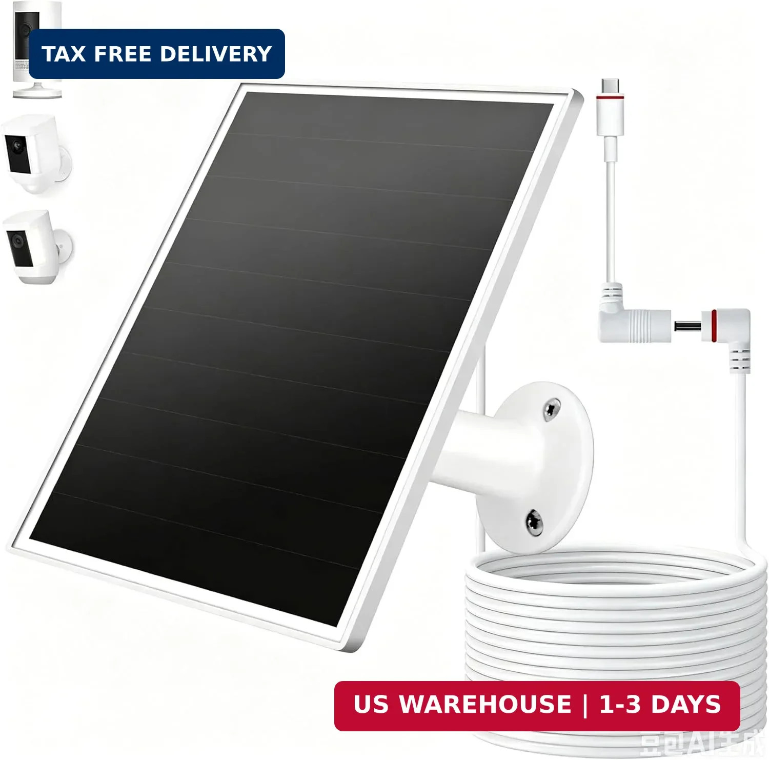 Solar Panel for Ring Camera, 6W Solar Charger with USB-C & Barrel Plug for Ring