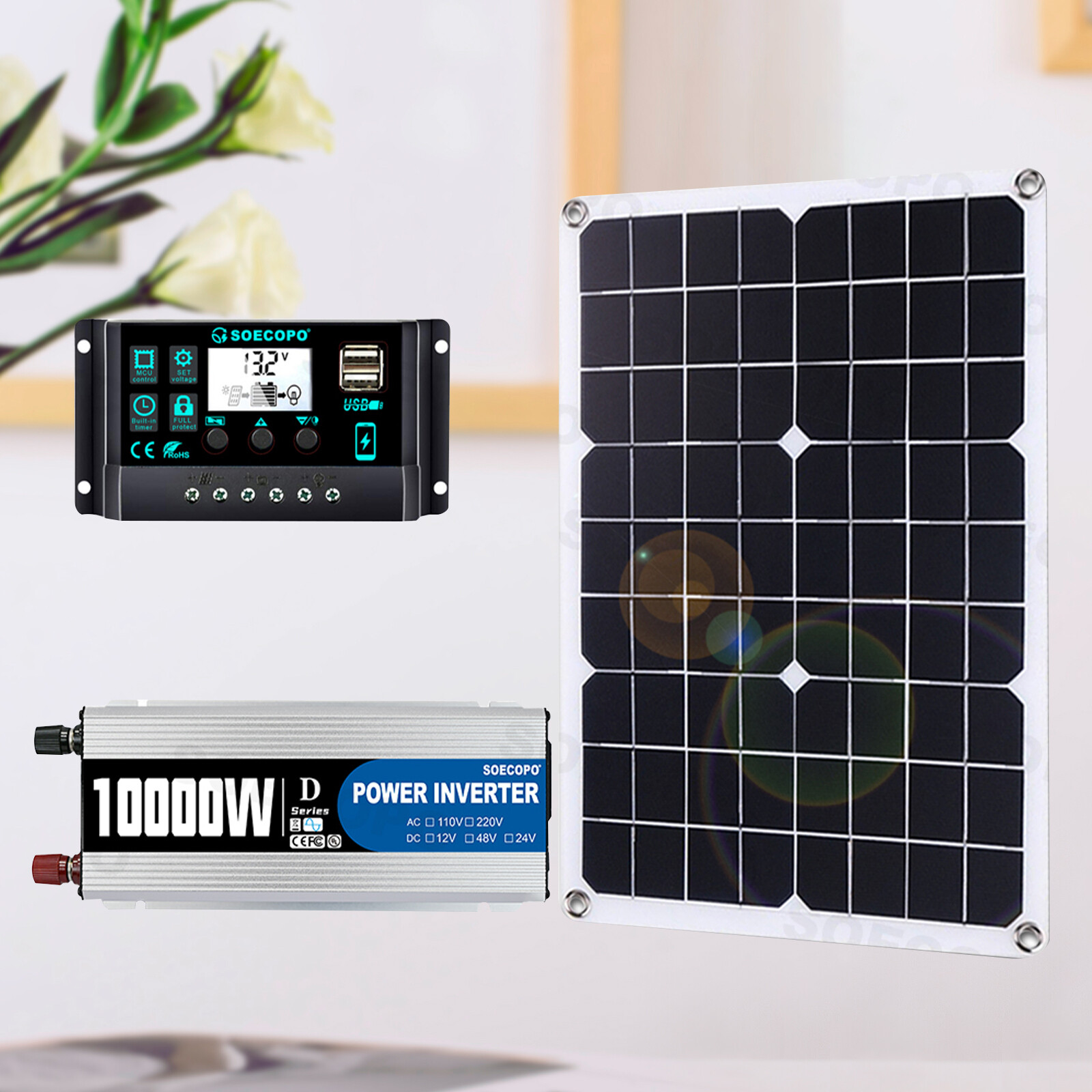 10000W Solar System DC12V to 220V Off-Grid Inverter System 100A Controller 500W