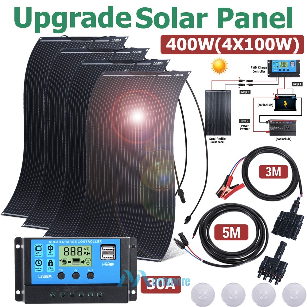 400W 200W 18V Monocrystalline Solar Panel+Controller fr RV Camping Home Off Grid