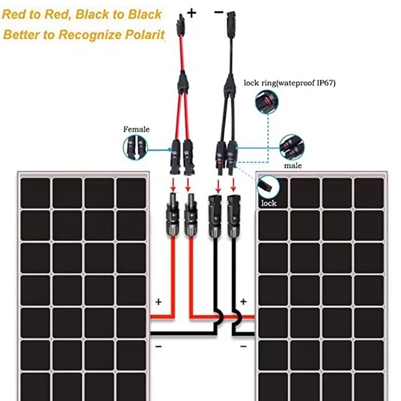 2PCS Solar Y Branch Connector Cable 30A 1000V PV Panel Parallel Adapter