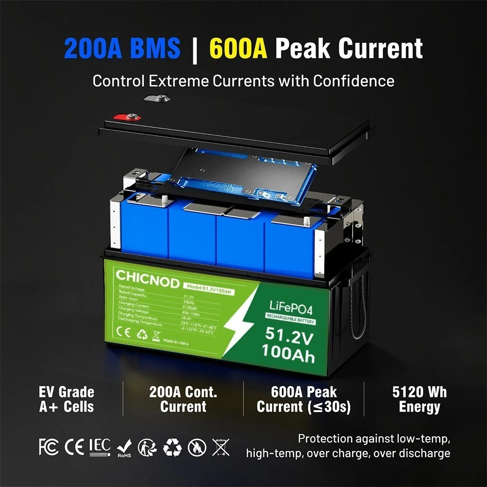 50Ah 48V LiFePO4 lithium Battery 50V 2560Wh BMS For Solar RV Marine Golf Cart