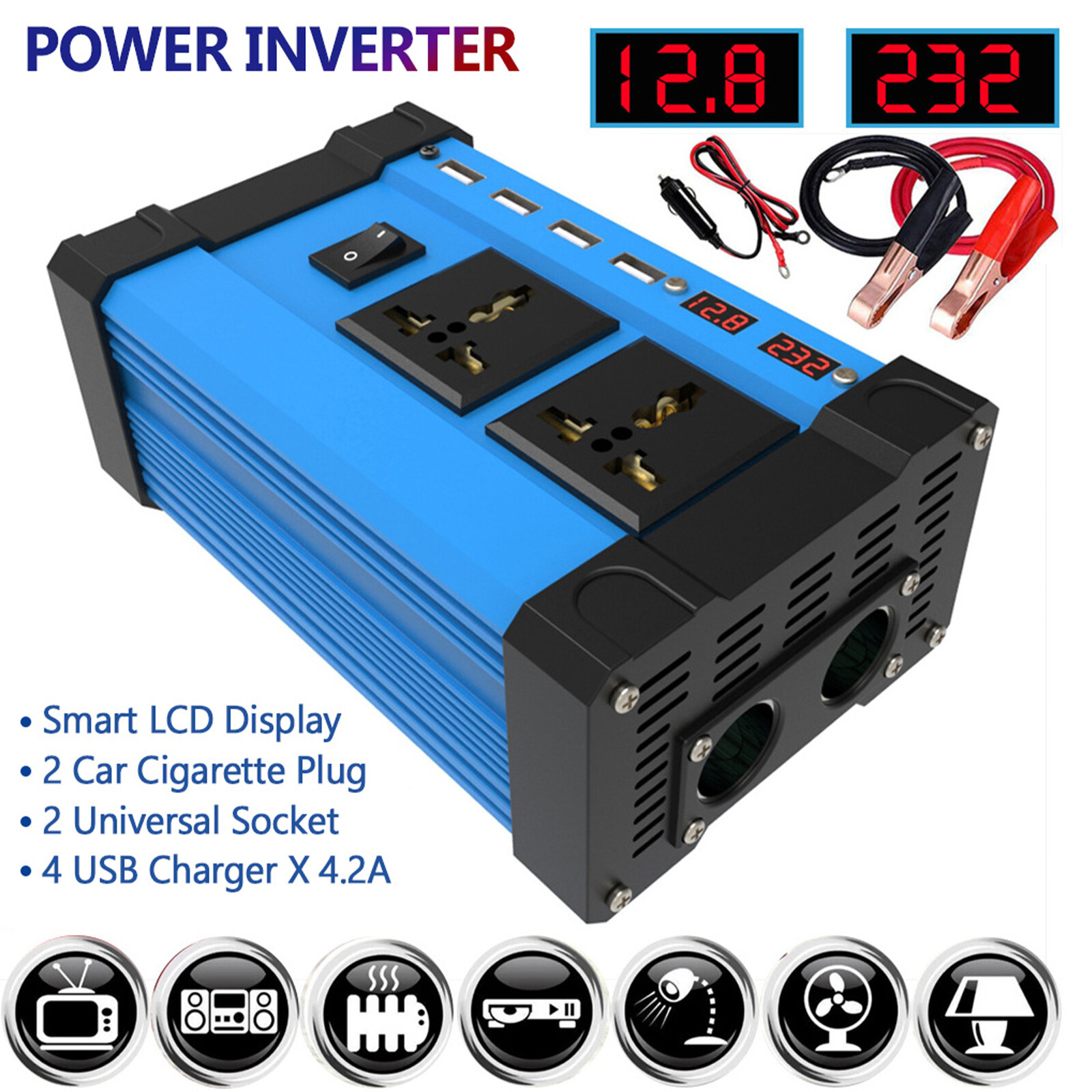 Solar Inverter 6000W Converter AC 12v To DC 220v 110v Intelligent LCD Display