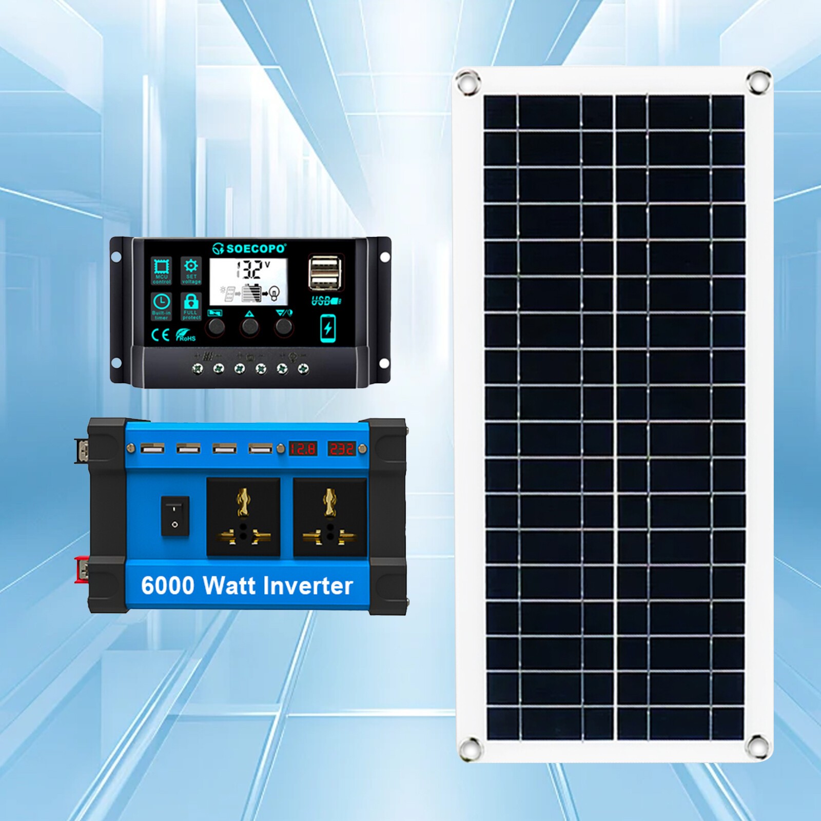 6000W Complete Solar Panel Kit Solar Power Generator 100A Home 110V/220V Systenl