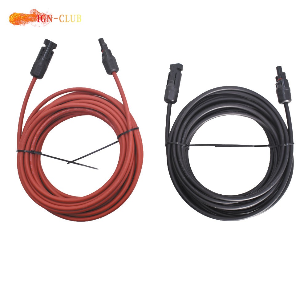 Black + Red 1 Pair 30 Feet Wire Connector 10AWG Solar Panel Extension Cable