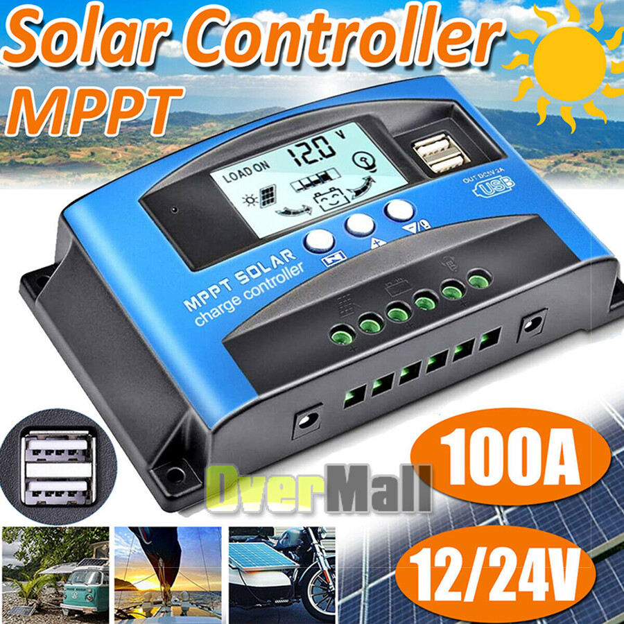 12/24V 30/60/100A MPPT Solar Charge Controller Panel Battery Regulator Dual USB