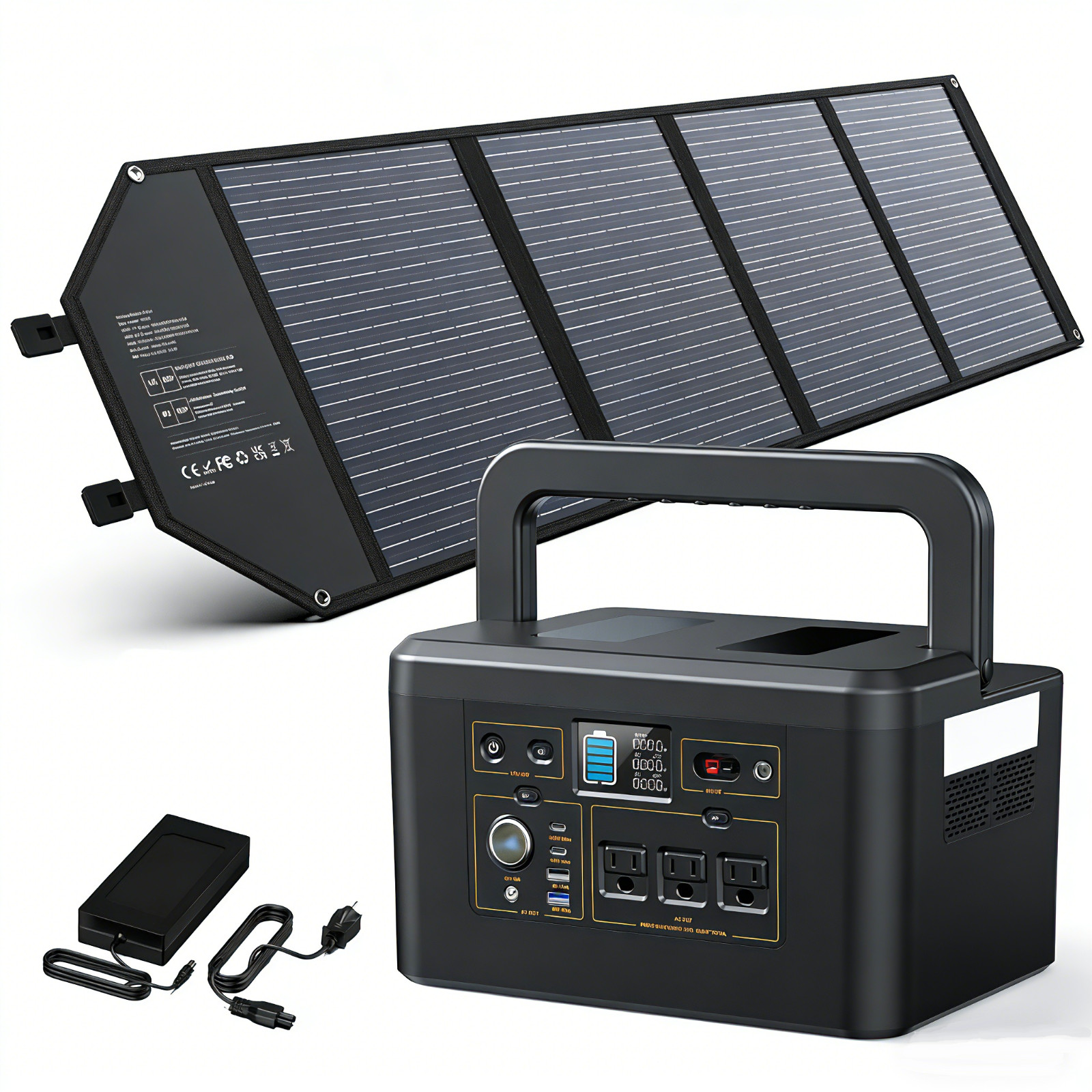 Portable Power Station 650W LiFePO4 Battery Solar Generator +100W Solar Panel