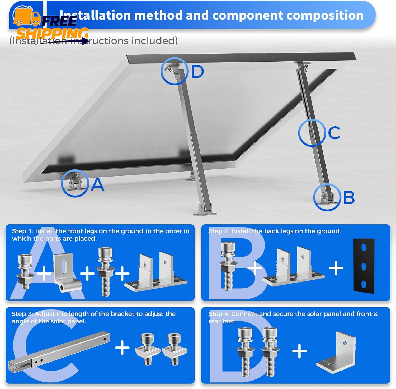 2 Set Adjustable Solar Panel Tilt Mount Brackets Aluminum Alloy Mounting ✅ 👈