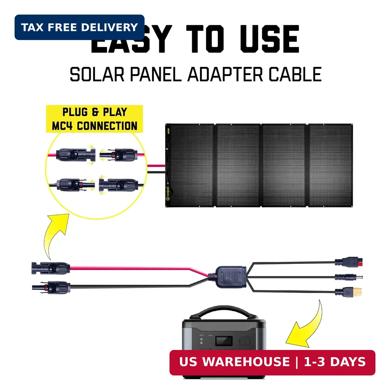 SunJack MC4 Solar Panel to Power Station Adapter Cable, XT60 / Anderson / DC5521
