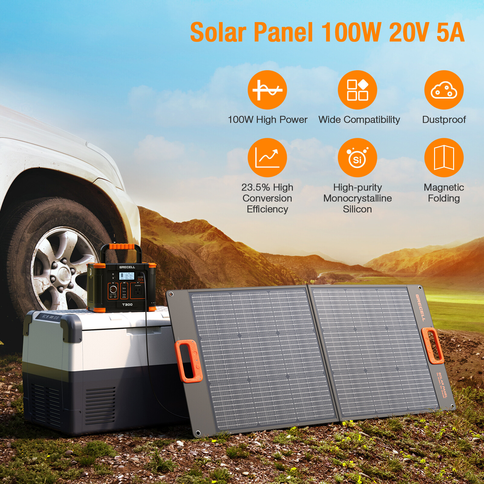 GRECELL Portable 100W 200W Solar Panel Kits Foldable Charger for Solar Battery