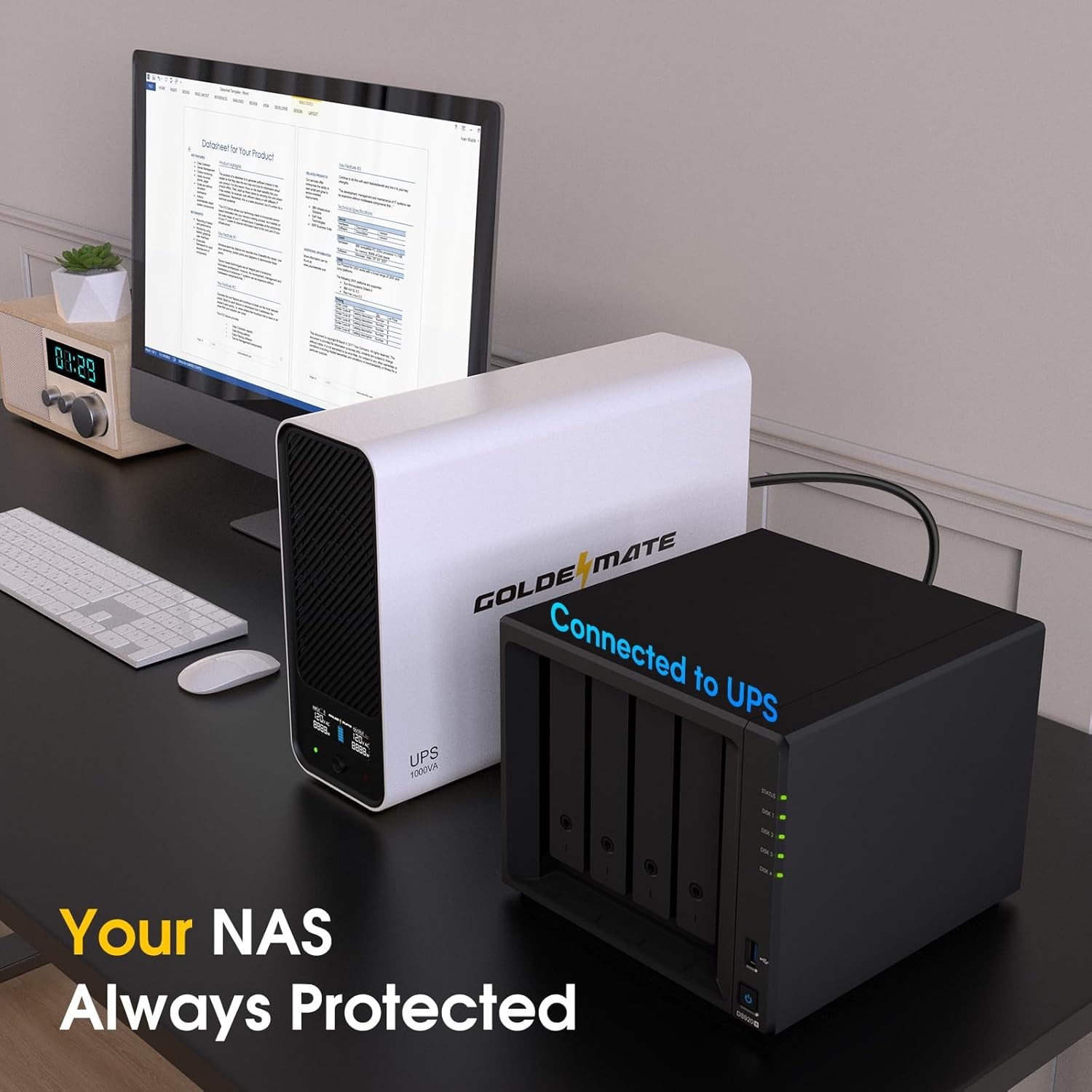 Goldenmate 1000VA 600W LiFePO4 UPS Pure Sine Wave Battery Backup （Communication）