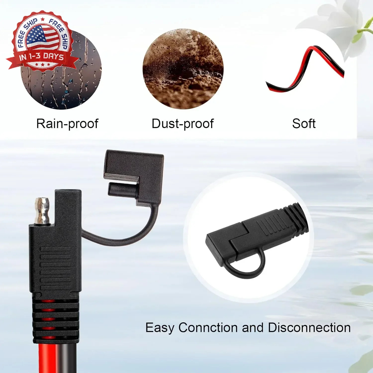 10AWG Solar Panel to SAE Adapter Cable 3FT SAE Plug Cable PV Solar Extension Wir