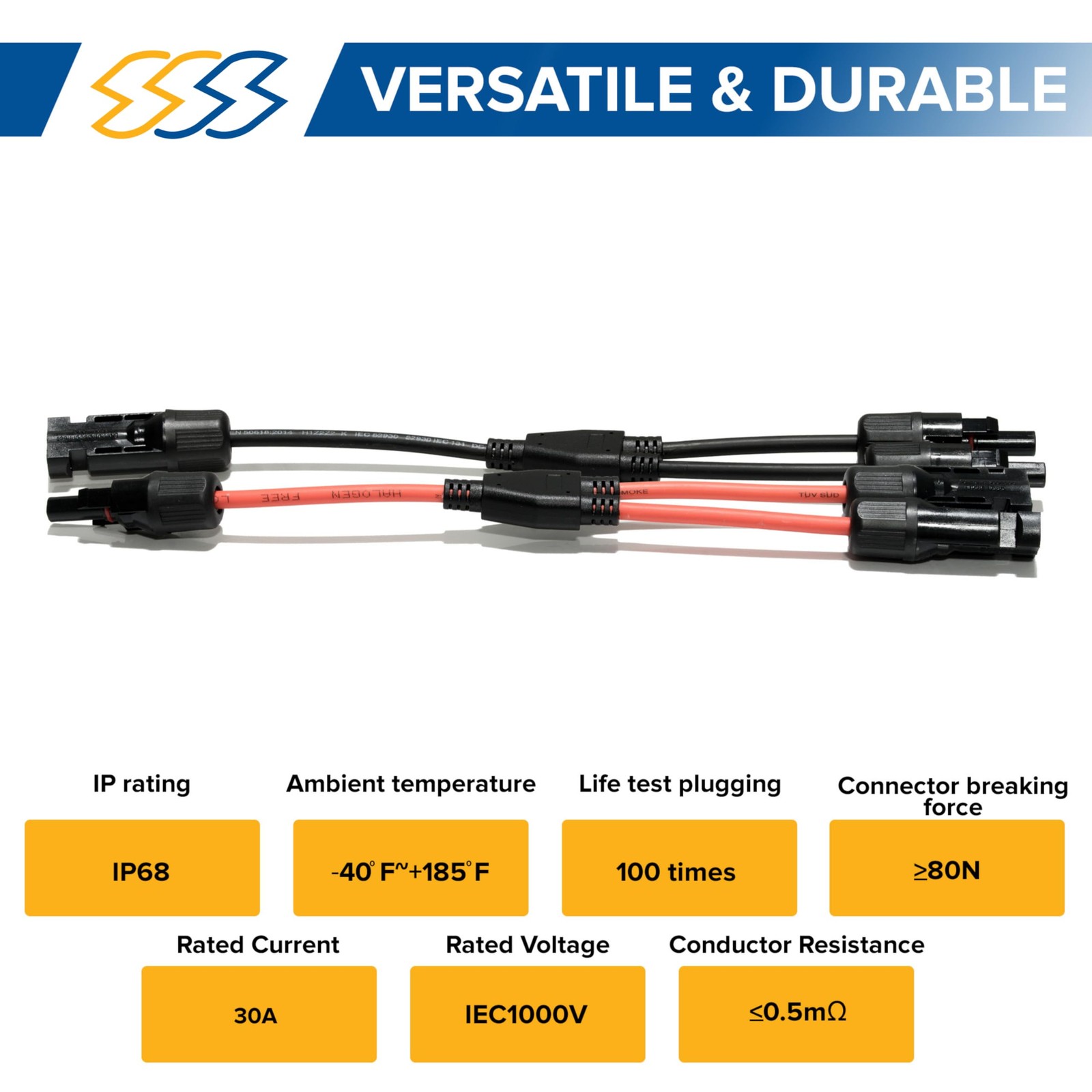 Solar Y Branch Connectors 2 Pack M F PV Wire 1000V HeavyDuty Waterproof