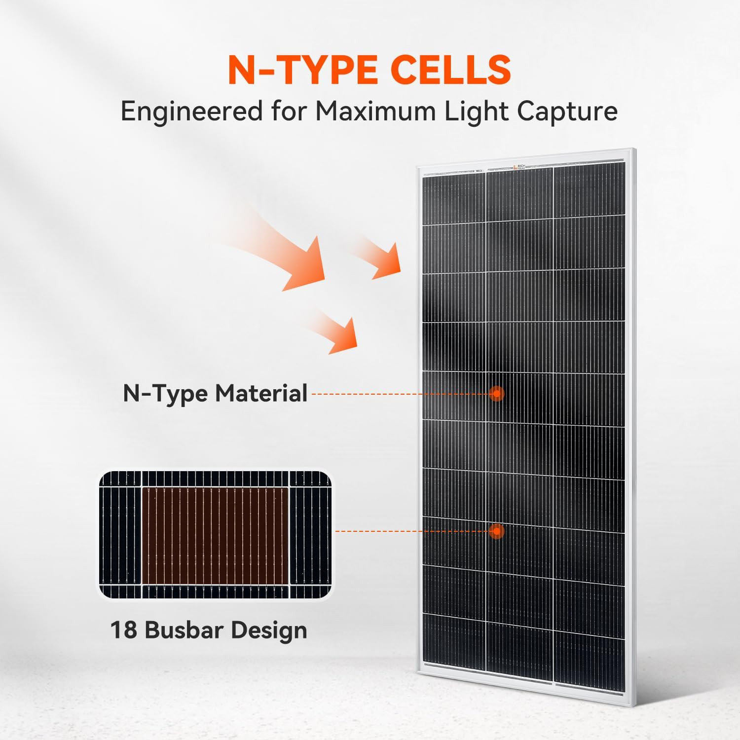 200 Watt 12 Volt 18BB Cell Monocrystalline Solar Panel N-Type Cells High Efficie