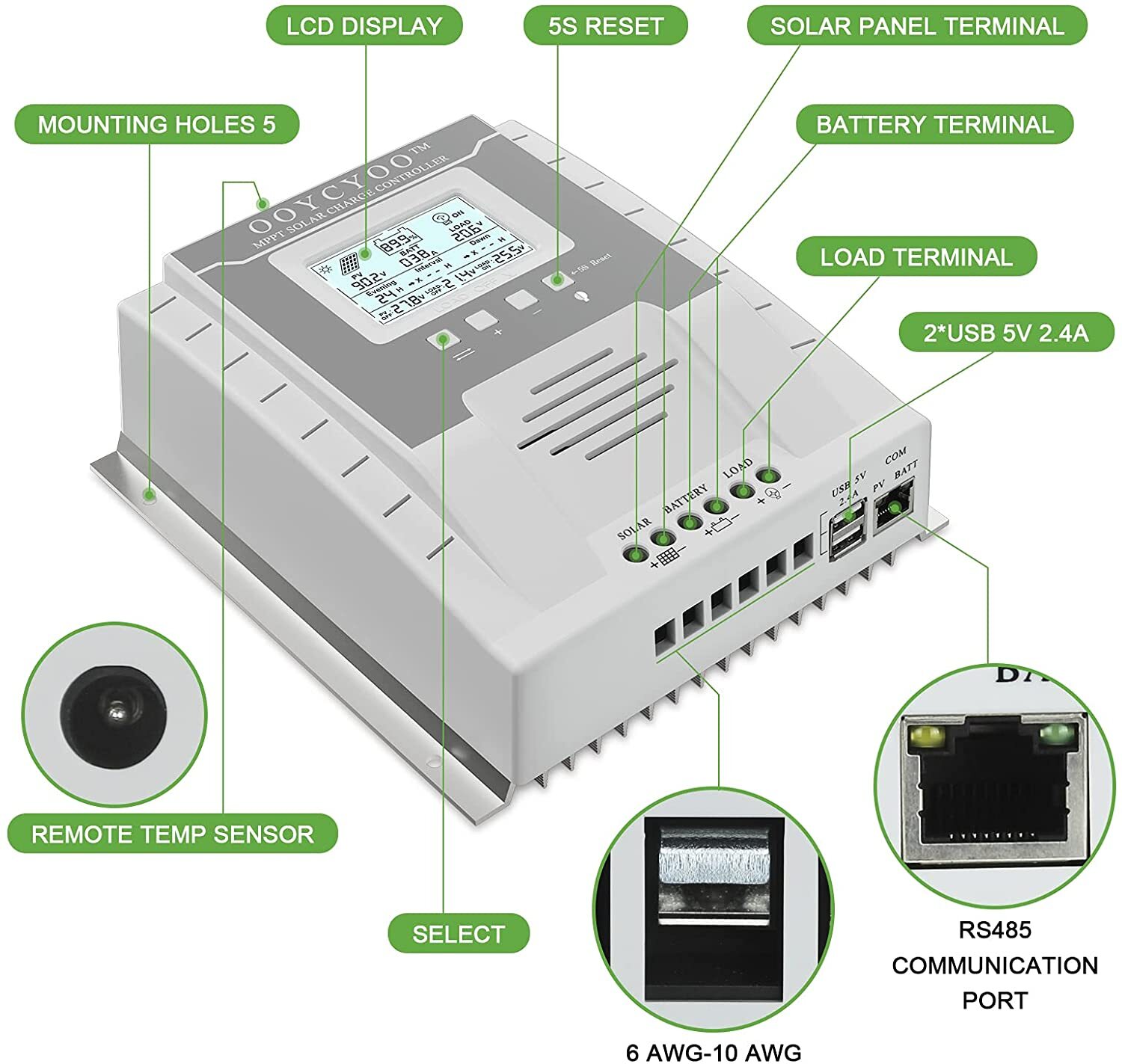 100A 80A 60A 40A MPPT Solar Charge Controller Lead Acid Lifepo4 Lithium Battery.