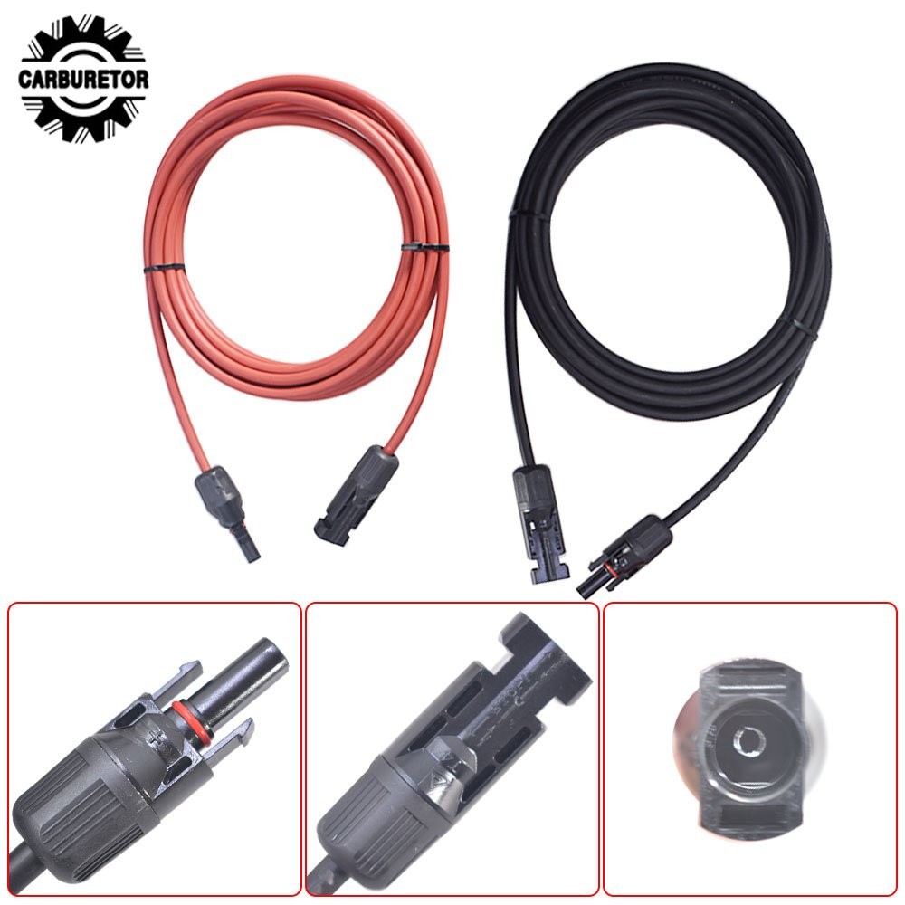 Black And Red Solar Panel Extension Cable Wire Connector 12AWG 1 Pair 10FT
