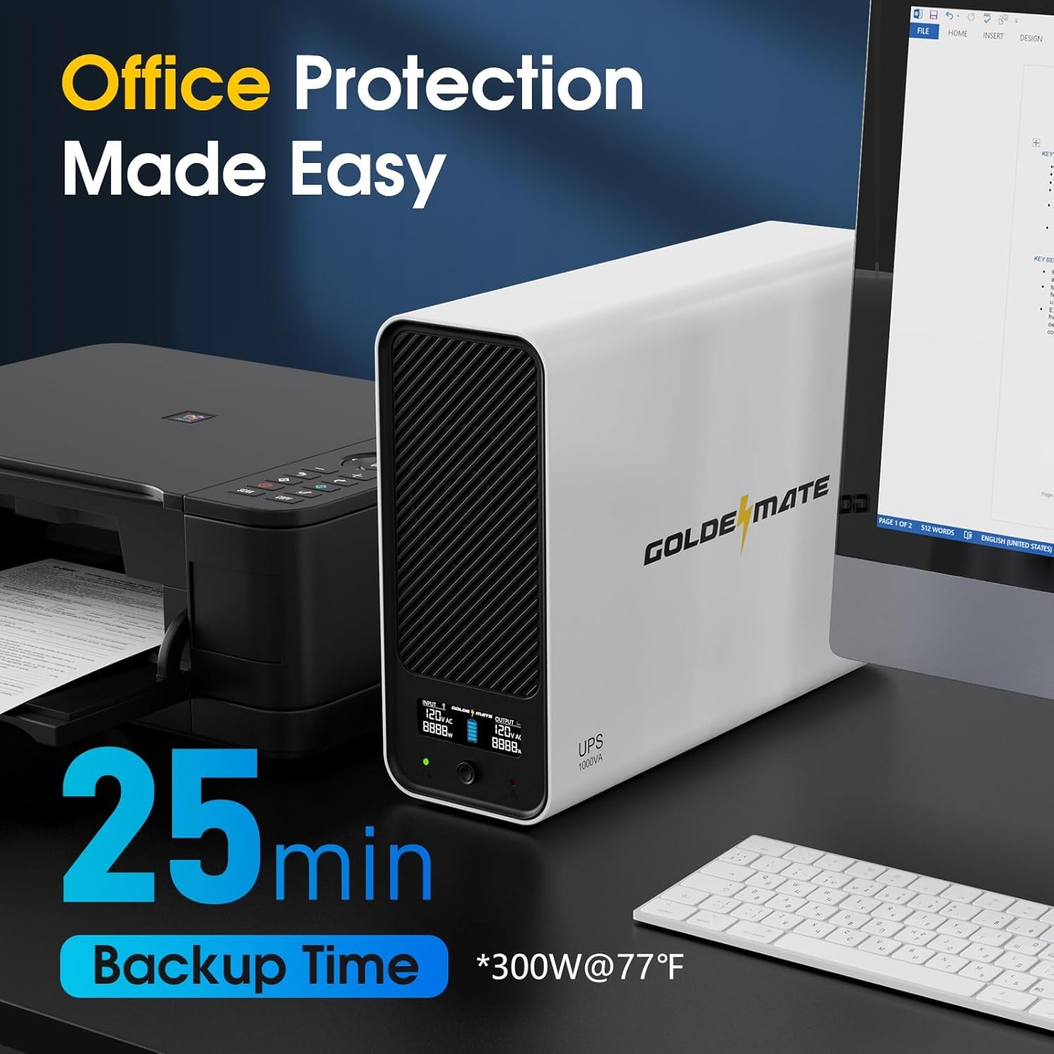 Goldenmate 1000VA 600W LiFePO4 UPS Pure Sine Wave Battery Backup （Communication）