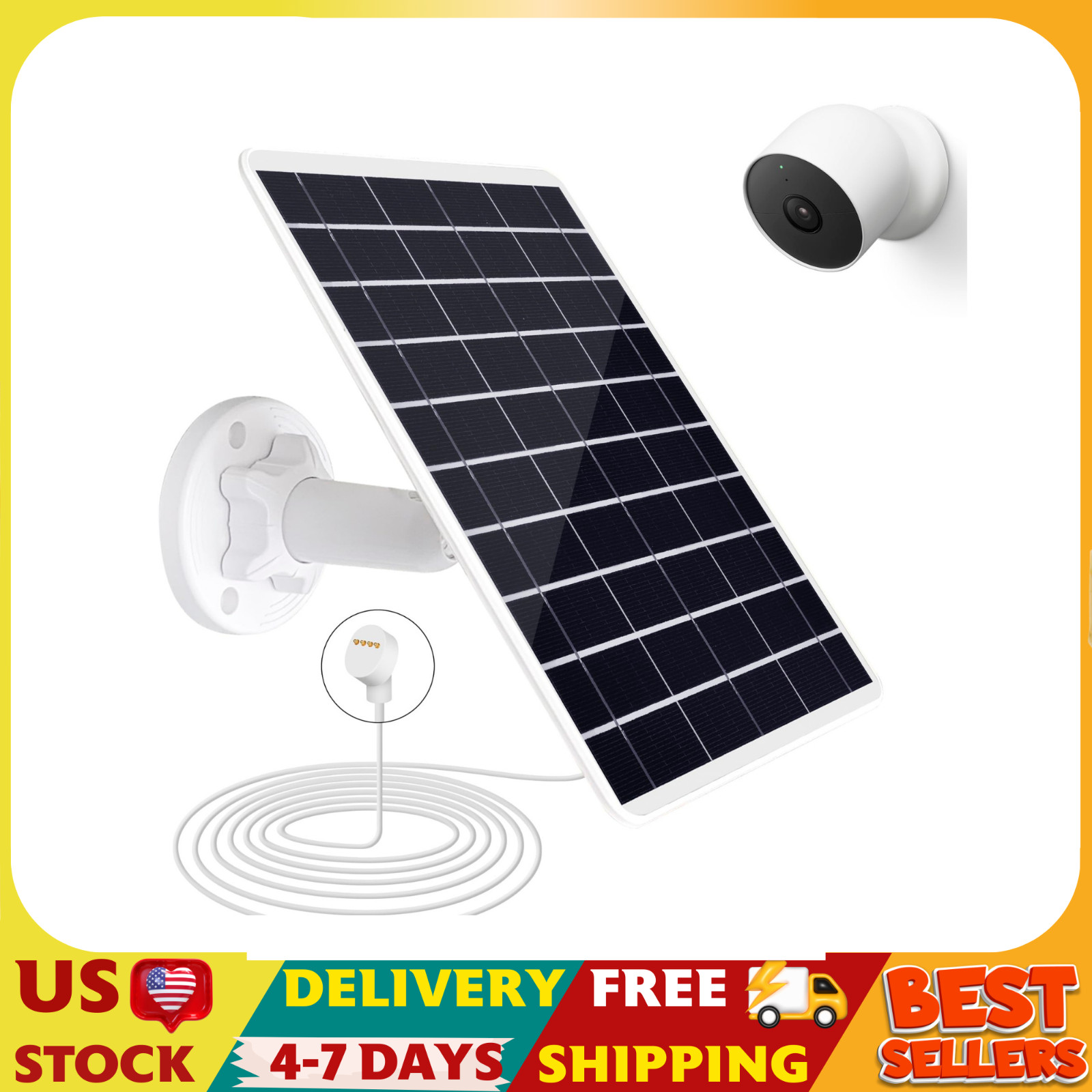 8W Solar Panel for Battery Security Camera w/ Indicator Light 13ft IP66