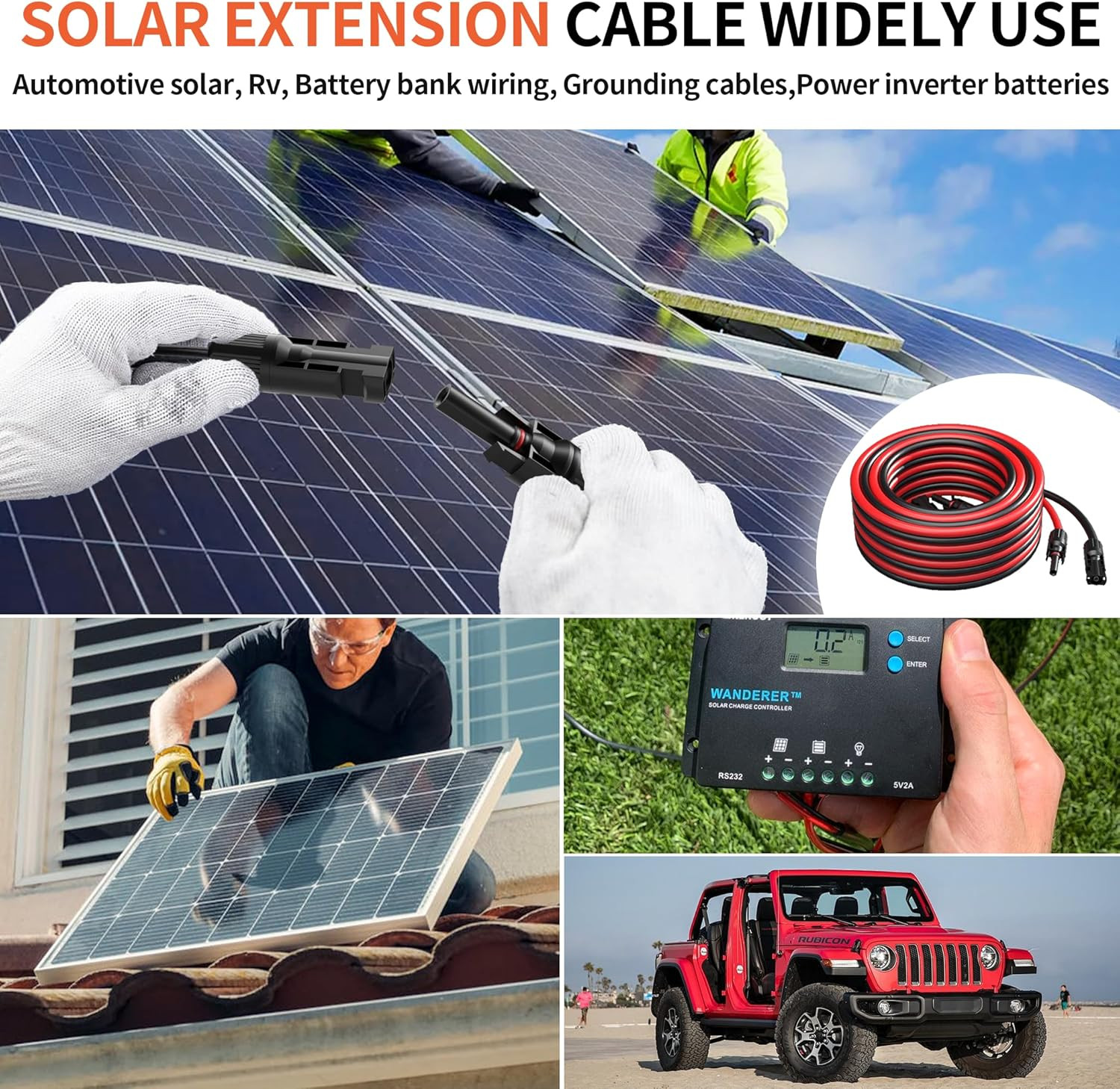 10AWG Solar Cable with Pair of Connectors Solar Panel Adaptor Kit Tool, Extensio