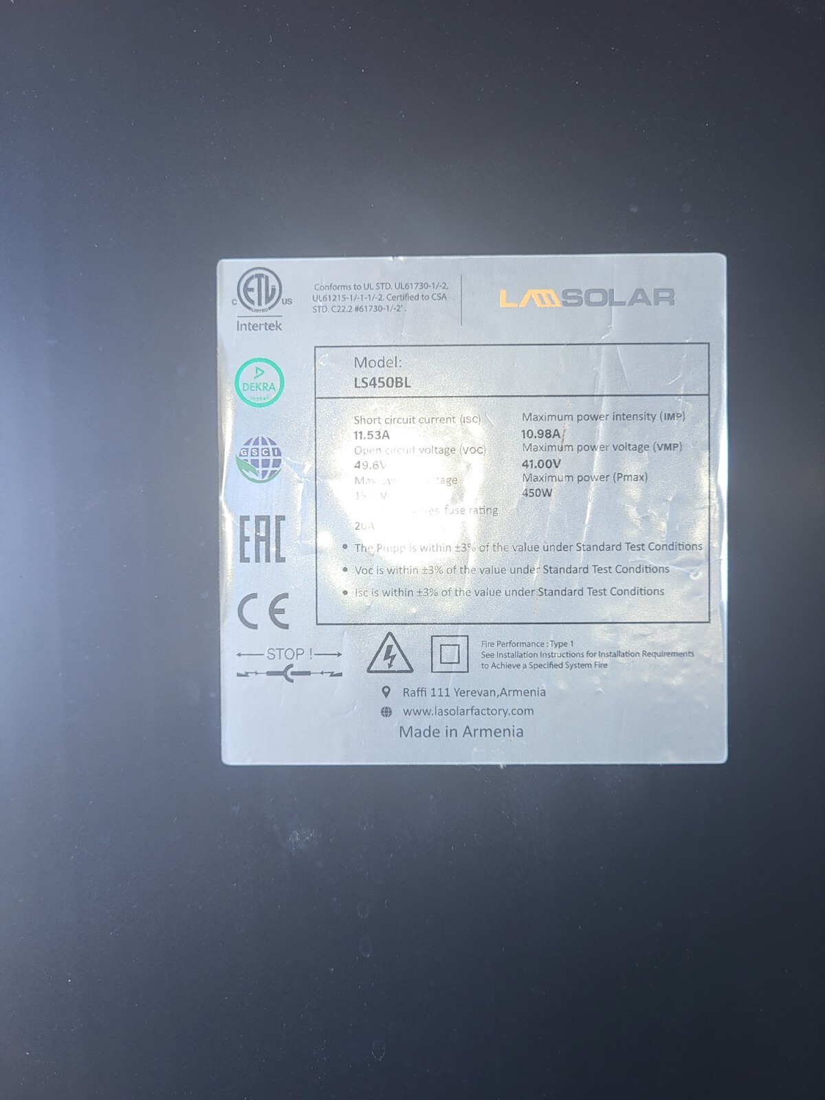 LA SOLAR 450W BLACK ON BLACK Solar panel