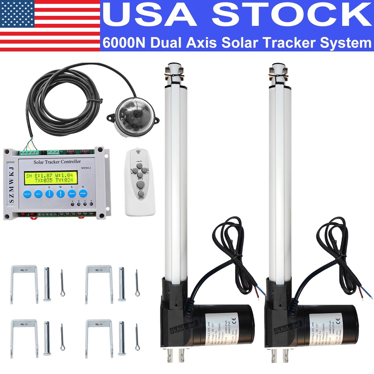 DIY Dual Axis Solar Panel Tracking Kit-6000N 12″ Linear Actuator &LCD Controller