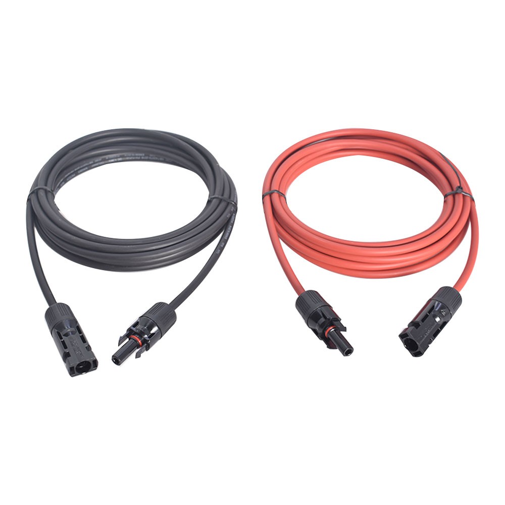 1Pair Solar Panel Extension Cable Wire Connector 12AWG 10ft Black + Red
