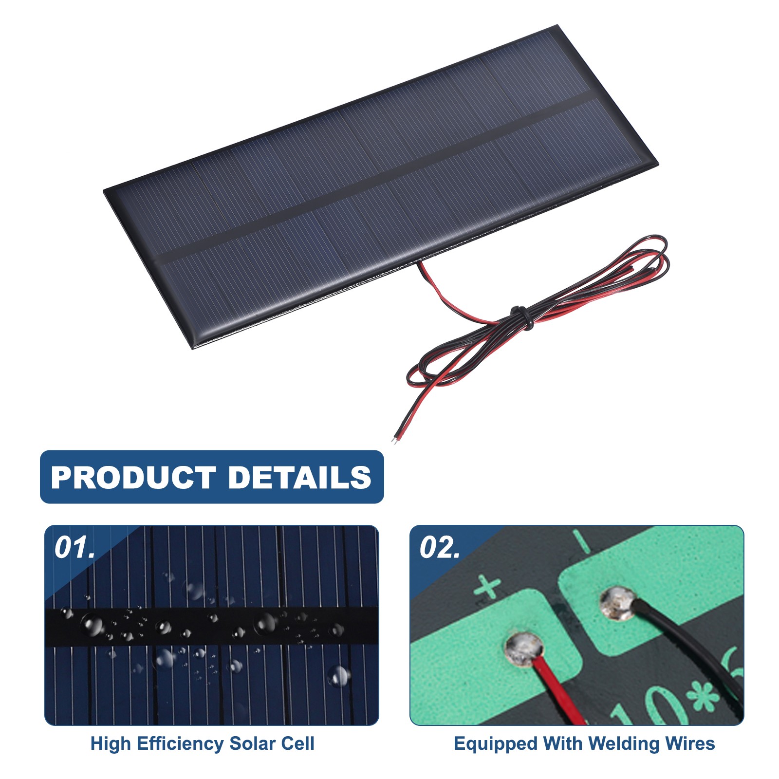 6V 1.5W 250mA Mini Solar Panels with Cable, 165 x 65mm