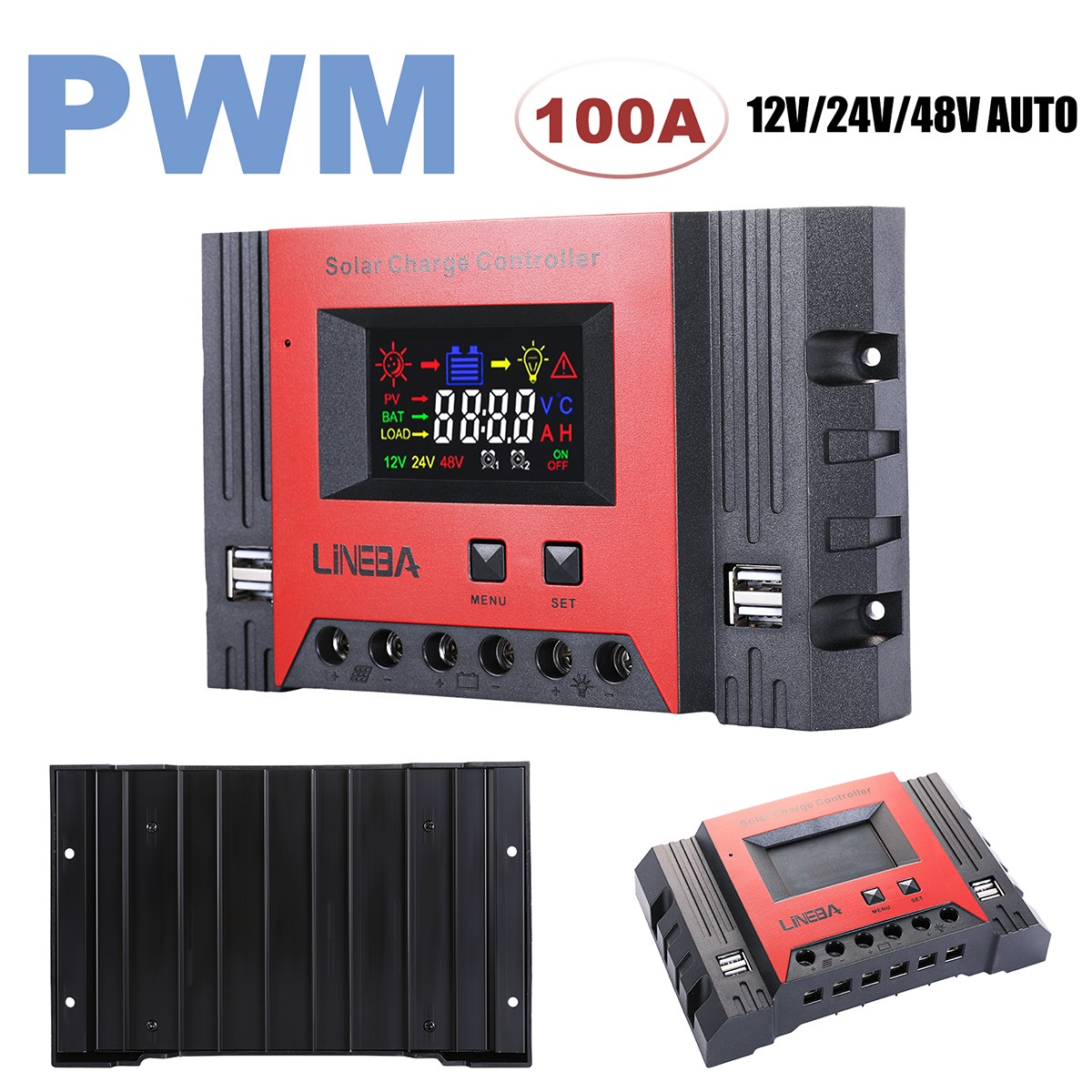 PWM 30A 60A 100A Solar Charge Controller 12V 24V 36V 48V DC Battery Regulator
