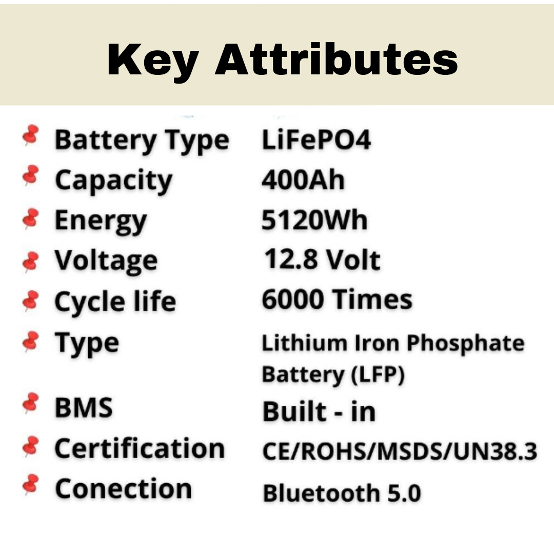 12V Lithium Battery, 12V LiFePO4 Battery, 400Ah, With Bluetooth. 5120WH.