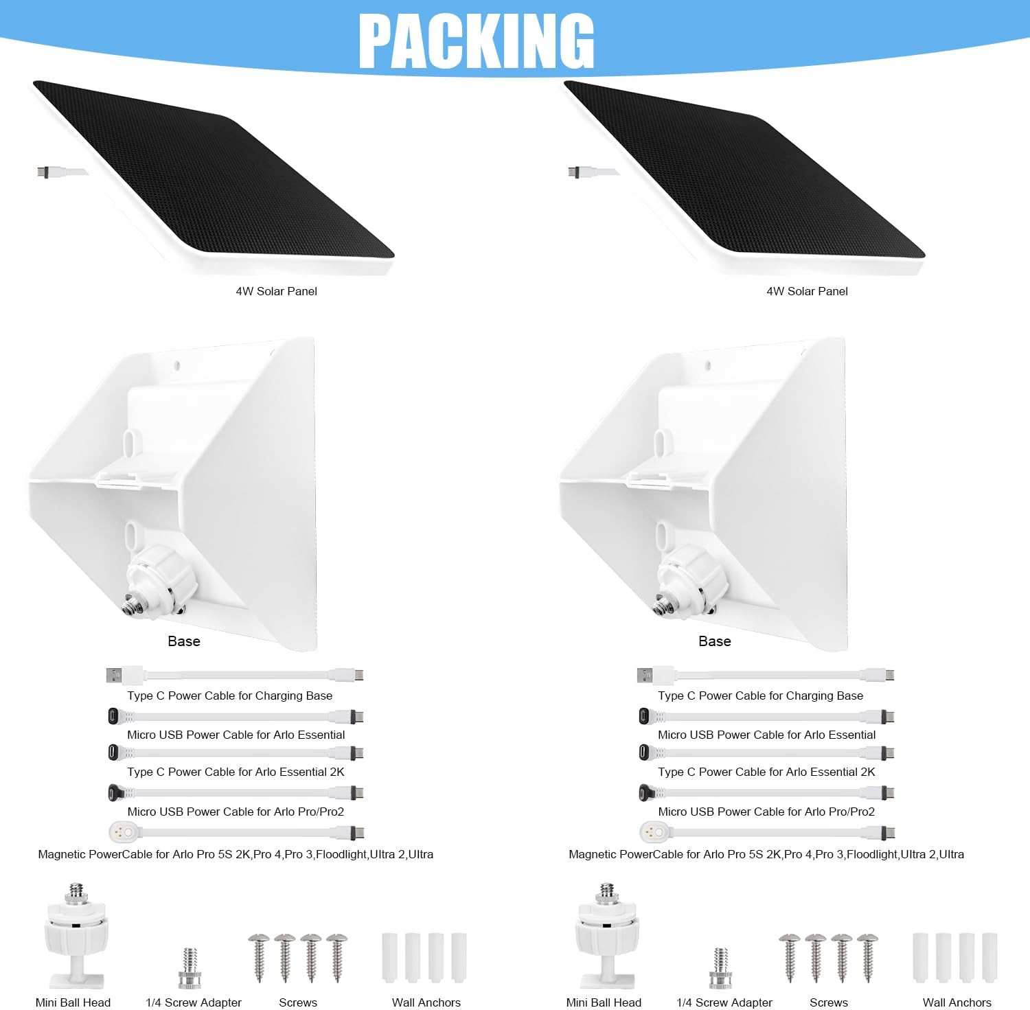 4W Solar Panel Charging Mount for Arlo Essential 2K (2Nd Gen),Essential Xl,Essen