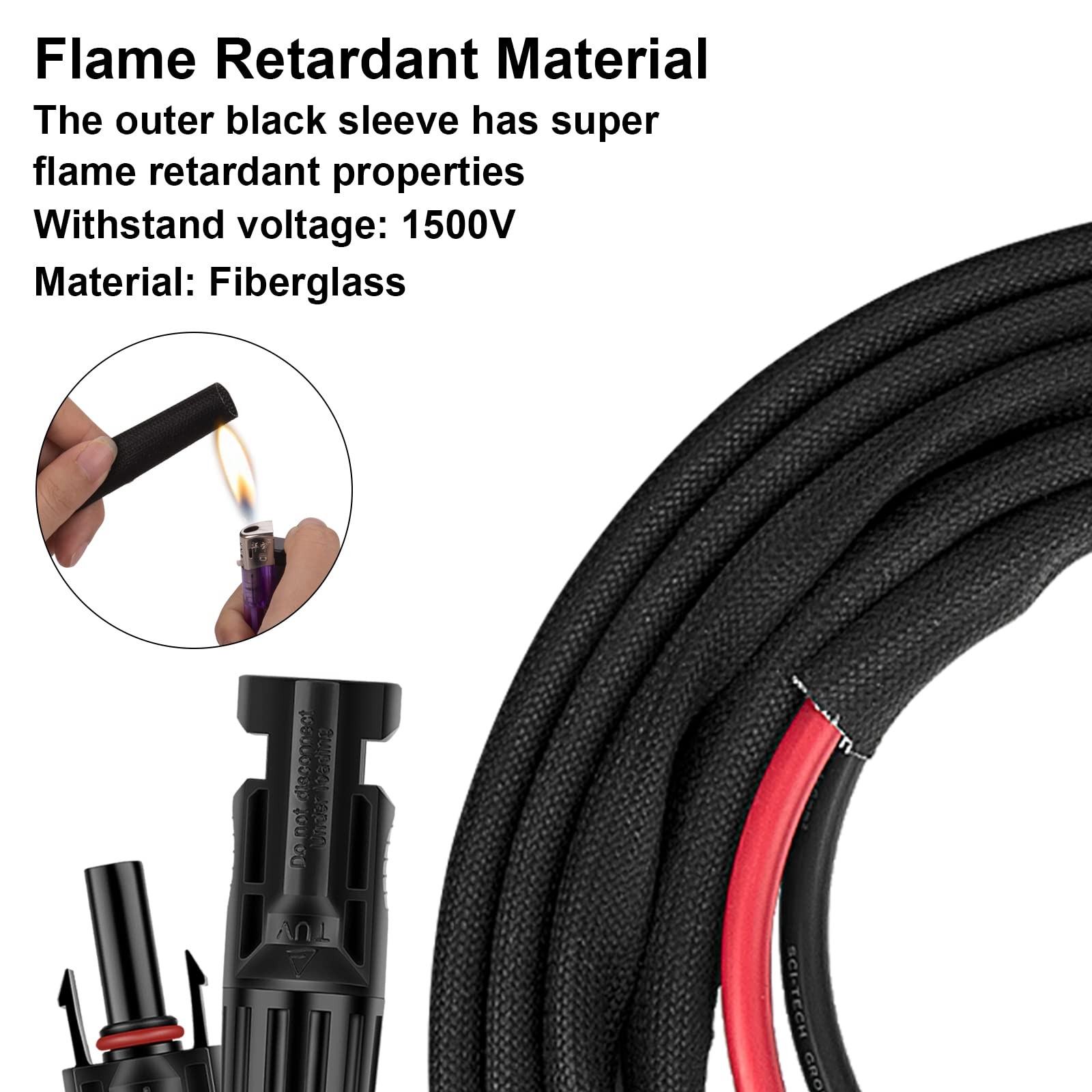 10AWG Solar Extension Cable 10FT Male Female Connector Outdoor UV Resistant