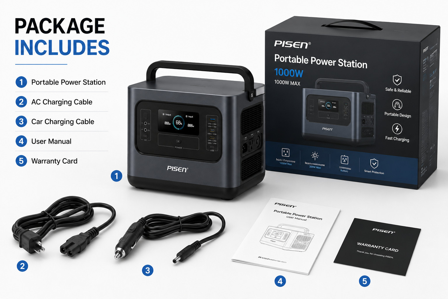 PISEN 1000W Portable Power Station 1008Wh LiFePO4 Solar Generator Camping