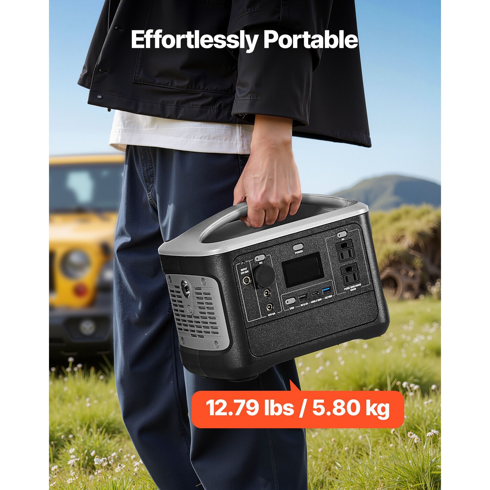 Compact 600W 493Wh Power Station, LiFePO4, 8 Output Ports, AC/USB/DC/Car