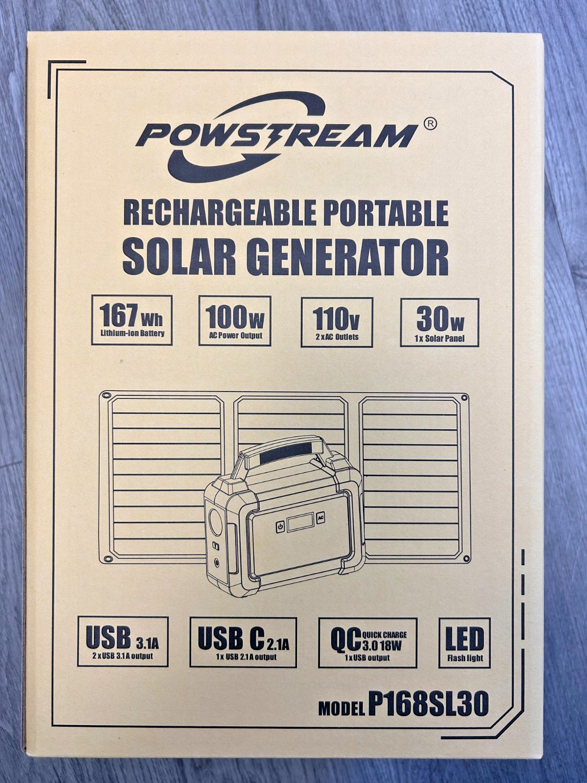 Portable Power Station 167Wh w/ 30W Solar Panel 350W Backup Power Bank with 2*AC