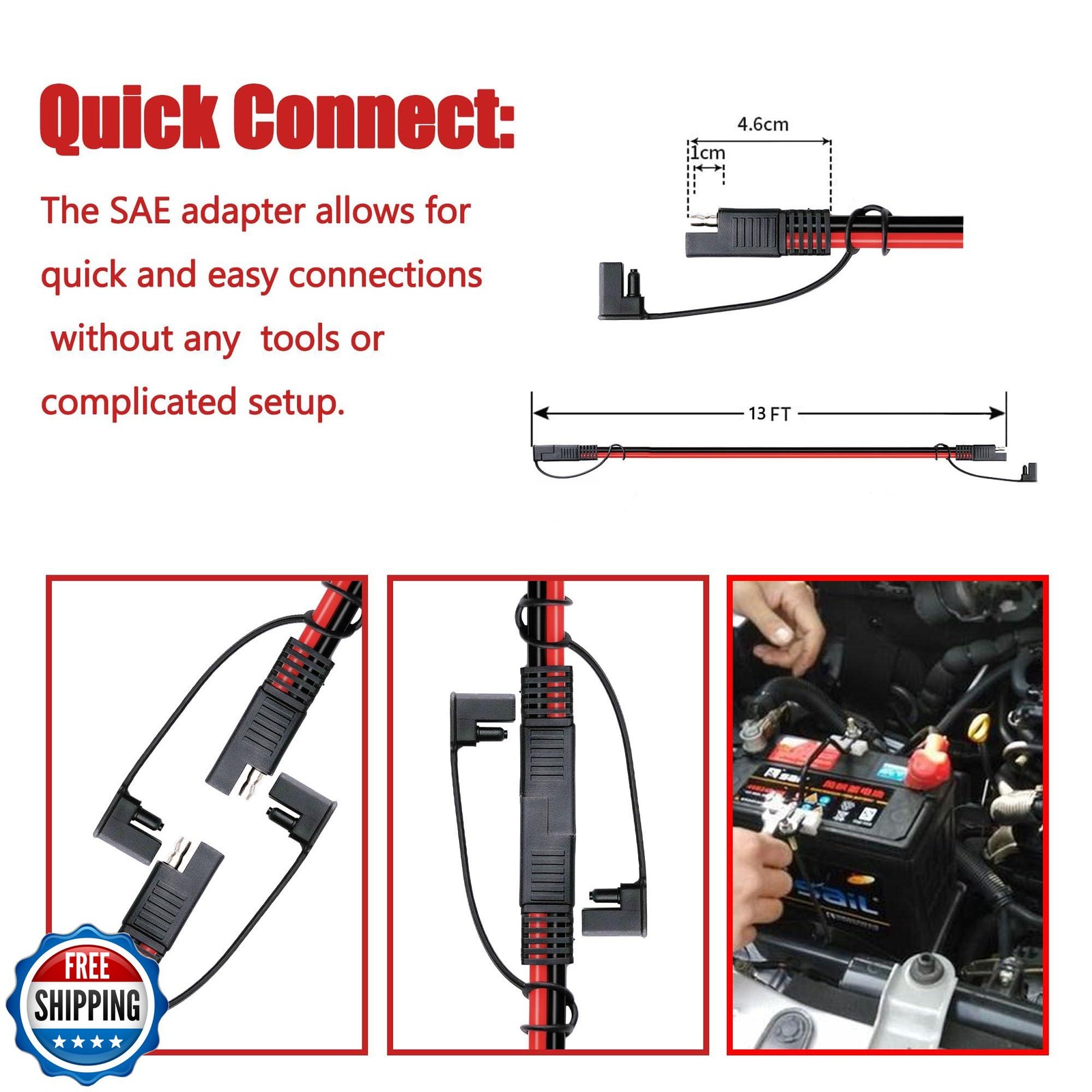Magiktech 1.6/3.3/6.5/13/25/50 FT SAE to SAE Extension Cable 14AWG,SAE Adapte