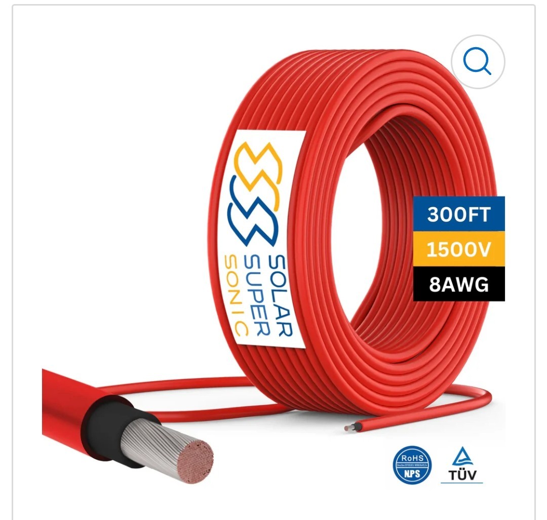 Solar Super Sonic 8AWG PV Wire 300ft, DC1500V AC1000V DCDX10R Red Tin Coated