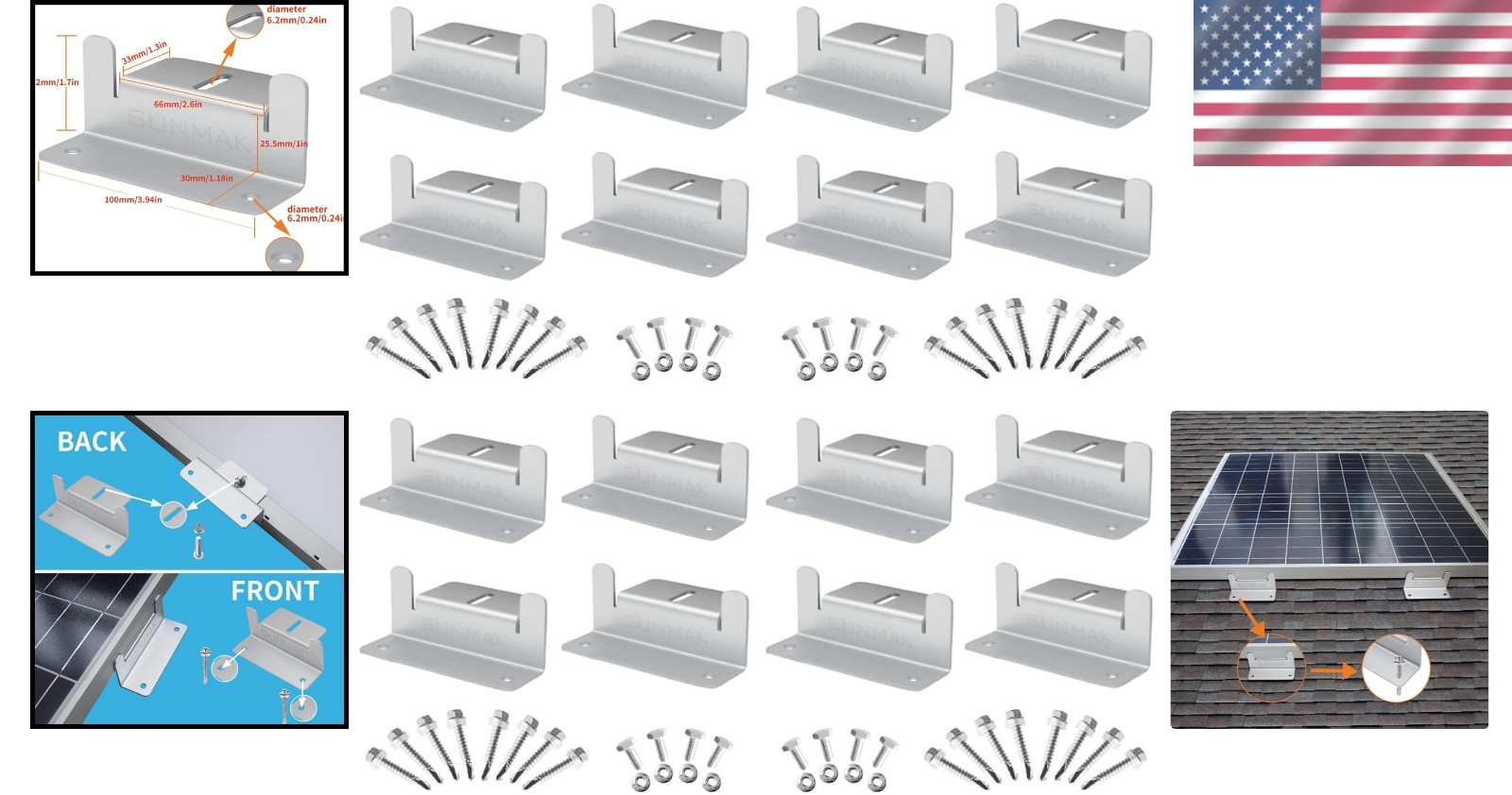 16 Pack Aluminum Z Brackets for Easy Solar Panel Mounting on RVs, Boats & More