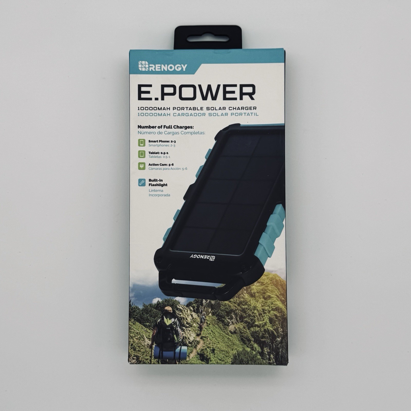RENOGY E.POWER 10000mAh Water-Resistant Portable Solar Charger Built-In Flash Li