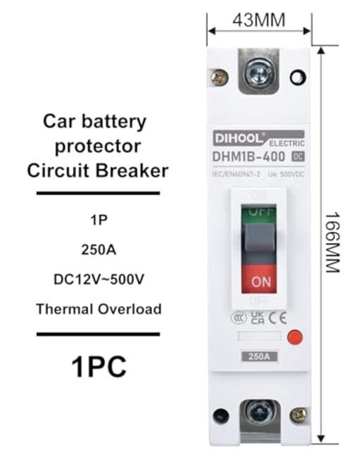 Heavy Duty Battery Disconnect Switch, DC 250 Amp Circuit Breaker for 250a