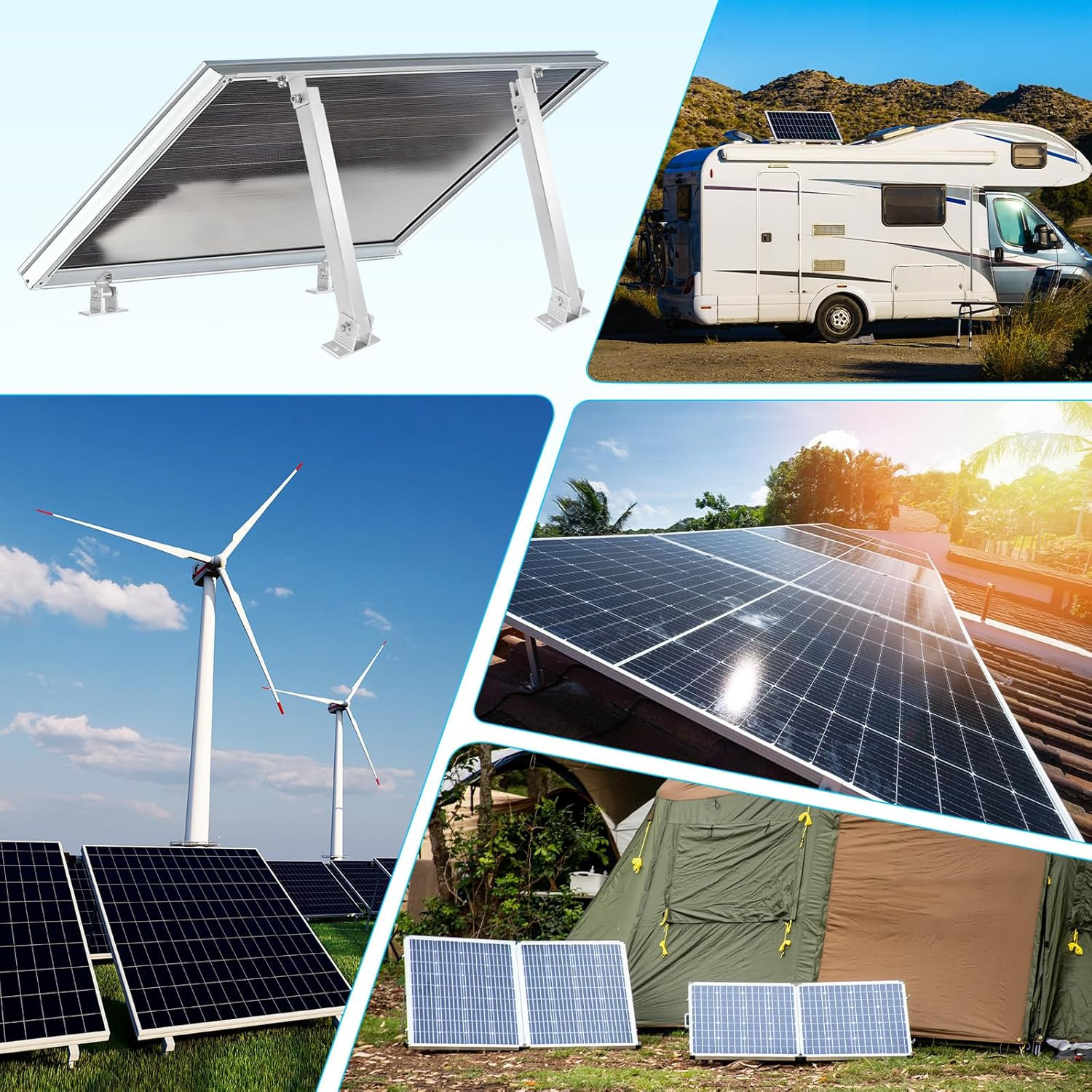 Adjustable Solar Panel Mount Brackets Kit for Roof, RV, Boat, Off-Grid