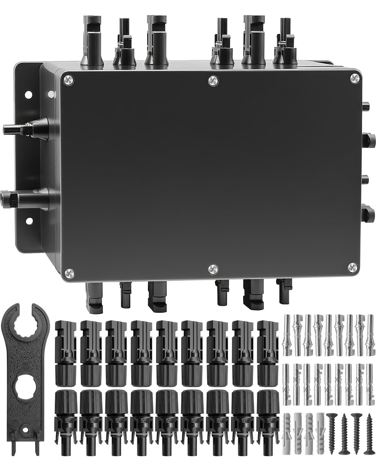 8 String Solar PV Combiner Box, IP68 Waterproof, 30A Fuse, Circuit Breaker for R