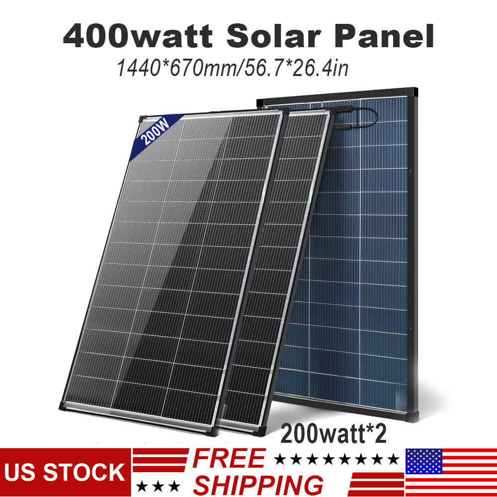400W Bifacial Solar Panel N-Type Mono PV Home Roof RV Boat Off-Grid 200Watt*2 US