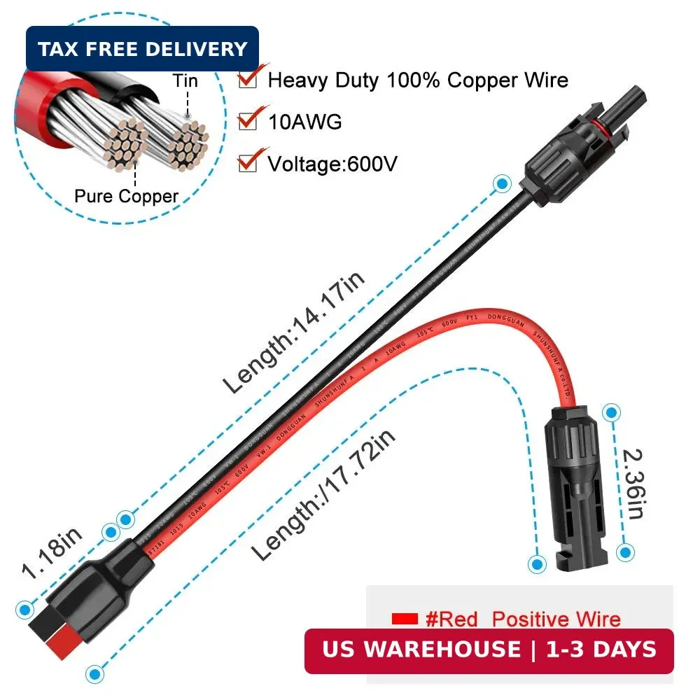 ELECTOP 10AWG Solar Panel Cable Connector Kit, Compatible with Solar Connector a