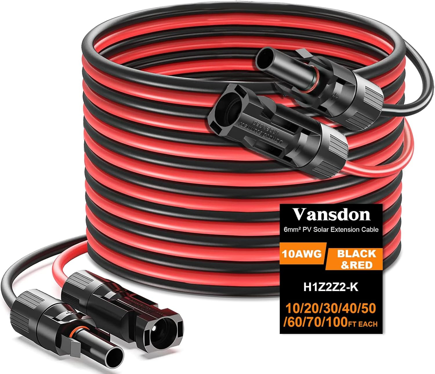 2X100 Feet Solar Panel Extension Cable, 10AWG Solar Cable with Female and Male W